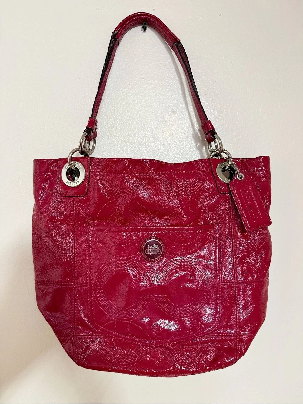 Coach Alex Patent Leather Tote in Fuchsia